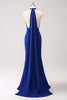 Load image into Gallery viewer, Glitter Blue Mermaid Halter Backless Long Bridesmaid Dress