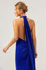 Load image into Gallery viewer, Glitter Blue Mermaid Halter Backless Long Bridesmaid Dress