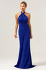 Load image into Gallery viewer, Glitter Blue Mermaid Halter Backless Long Bridesmaid Dress