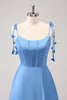 Load image into Gallery viewer, Blue A Line Spaghetti Straps Satin Long Prom Dress with Slit