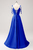 Load image into Gallery viewer, Blue A Line Spaghetti Straps Satin Long Prom Dress with Slit