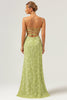 Load image into Gallery viewer, Green Mermaid Spaghetti Straps Embroidered Bridesmaid Dress with Lace Up Back