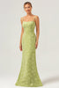 Load image into Gallery viewer, Green Mermaid Spaghetti Straps Embroidered Bridesmaid Dress with Lace Up Back