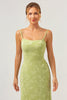 Load image into Gallery viewer, Green Mermaid Spaghetti Straps Embroidered Bridesmaid Dress with Lace Up Back