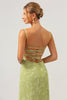 Load image into Gallery viewer, Green Mermaid Spaghetti Straps Embroidered Bridesmaid Dress with Lace Up Back