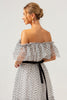 Load image into Gallery viewer, White Black A-Line Off The Shoulder Long Prom Dress with Dot