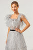 Load image into Gallery viewer, White Black A-Line Off The Shoulder Long Prom Dress with Dot