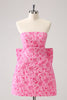 Load image into Gallery viewer, Fuchsia A Line Floral Strapless Short Graduation Dress With Bow