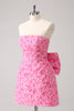 Load image into Gallery viewer, Fuchsia A Line Floral Strapless Short Graduation Dress With Bow