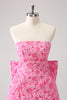 Load image into Gallery viewer, Fuchsia A Line Floral Strapless Short Graduation Dress With Bow