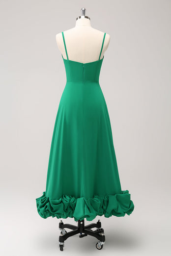 Elegant Green A Line Spaghetti Straps Chiffon Long Bridesmaid Dress