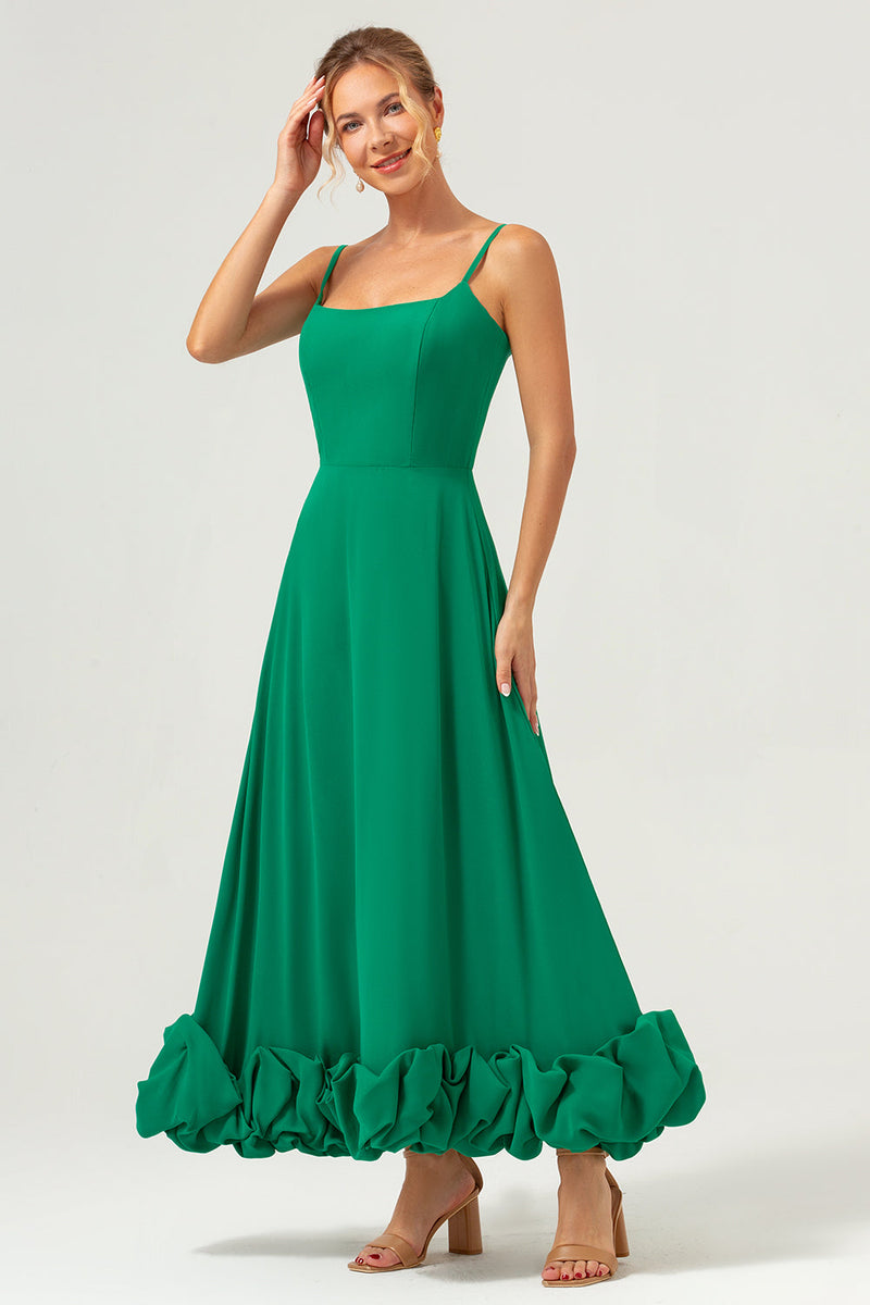 Load image into Gallery viewer, Elegant Green A Line Spaghetti Straps Chiffon Long Bridesmaid Dress