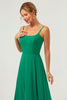 Load image into Gallery viewer, Elegant Green A Line Spaghetti Straps Chiffon Long Bridesmaid Dress