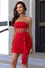 Load image into Gallery viewer, Red Strapless Tight Ruched Graduation Dress with Ruffles