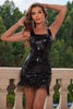 Load image into Gallery viewer, Sparkly Black Bodycon Square Neck Backless Graduation Dress with Fringes