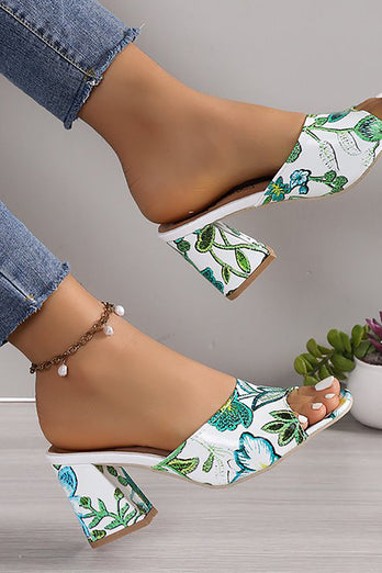 White Flower Chunky Sandals Slippers