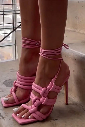 Pink Ankle-Straps Stiletto High Heels Sandals