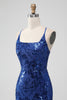 Load image into Gallery viewer, Royal Blue Bodycon Sequins Short Graduation Dress with Lace-up Back