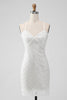 Load image into Gallery viewer, White Sequins Bodycon Short Graduation Dress with Criss Cross Back
