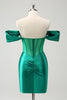 Load image into Gallery viewer, Green Off the Shoulder Satin Tight Graduation Dress with Beading