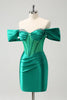 Load image into Gallery viewer, Green Off the Shoulder Satin Tight Graduation Dress with Beading