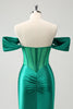 Load image into Gallery viewer, Green Off the Shoulder Satin Tight Graduation Dress with Beading