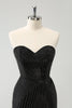 Load image into Gallery viewer, Sparkly Black Strapless Bodycon Mini Graduation Dress