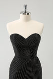 Sparkly Black Strapless Bodycon Mini Graduation Dress