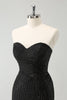 Load image into Gallery viewer, Sparkly Black Strapless Bodycon Mini Graduation Dress