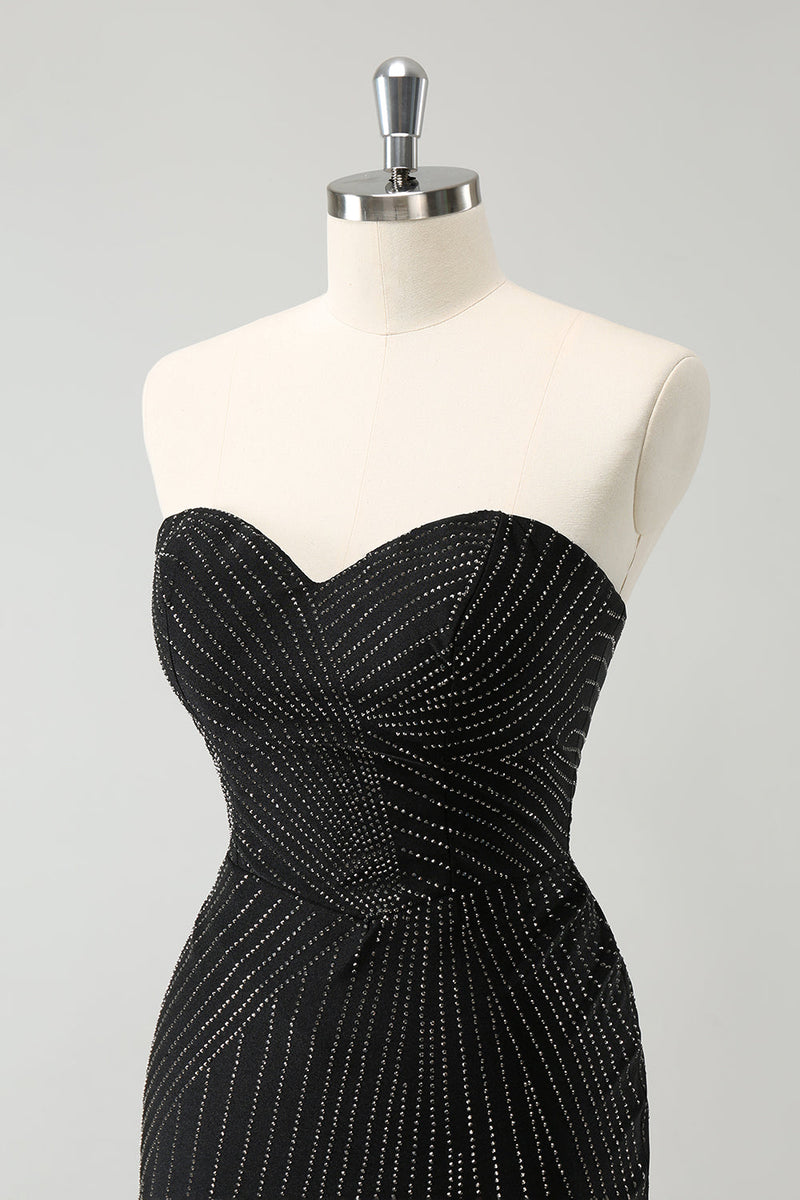 Load image into Gallery viewer, Sparkly Black Strapless Bodycon Mini Graduation Dress