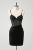 Load image into Gallery viewer, Black Bodycon Spaghetti Straps Corset Short Graduation Dress with Beading