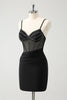 Load image into Gallery viewer, Black Bodycon Spaghetti Straps Corset Short Graduation Dress with Beading