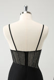 Black Bodycon Spaghetti Straps Corset Short Graduation Dress with Beading
