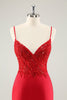 Load image into Gallery viewer, Sparkly Red Bodycon Spaghetti Straps Graduation Dress with Sequins