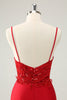 Load image into Gallery viewer, Sparkly Red Bodycon Spaghetti Straps Graduation Dress with Sequins