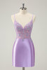 Load image into Gallery viewer, Sparkly Bodycon Lilac Spaghetti Straps Graduation Dress with Sequins