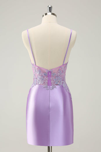 Sparkly Bodycon Lilac Spaghetti Straps Graduation Dress with Sequins