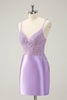 Load image into Gallery viewer, Sparkly Bodycon Lilac Spaghetti Straps Graduation Dress with Sequins