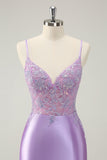 Sparkly Bodycon Lilac Spaghetti Straps Graduation Dress with Sequins