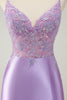 Load image into Gallery viewer, Sparkly Bodycon Lilac Spaghetti Straps Graduation Dress with Sequins