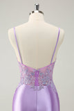 Sparkly Bodycon Lilac Spaghetti Straps Graduation Dress with Sequins