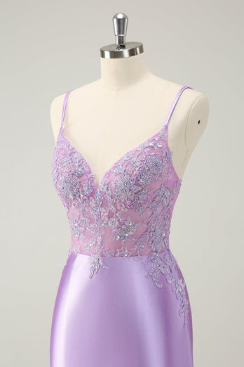 Sparkly Bodycon Lilac Spaghetti Straps Graduation Dress with Sequins