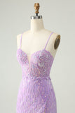 Sparkly Lilac Sequins Bodycon Short Graduation Dress with Slit