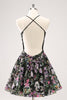 Load image into Gallery viewer, Sparkly Black A Line Floral Short Graduation Dress with Sequins