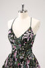 Load image into Gallery viewer, Sparkly Black A Line Floral Short Graduation Dress with Sequins