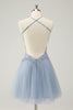 Load image into Gallery viewer, Sparkly Dusty Blue A Line Halter Graduation Dress with Appliques