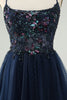 Load image into Gallery viewer, Glitter Navy A-Line Sequined Tulle Graduation Dress