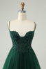 Load image into Gallery viewer, Glitter Dark Green A-Line Beaded Appliques Tulle Graduation Dress