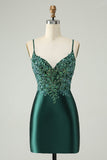 Sparkly Dark Green Tight V Neck Short Graduation Dress with Sequins