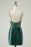 Sparkly Dark Green Tight V Neck Short Graduation Dress with Sequins